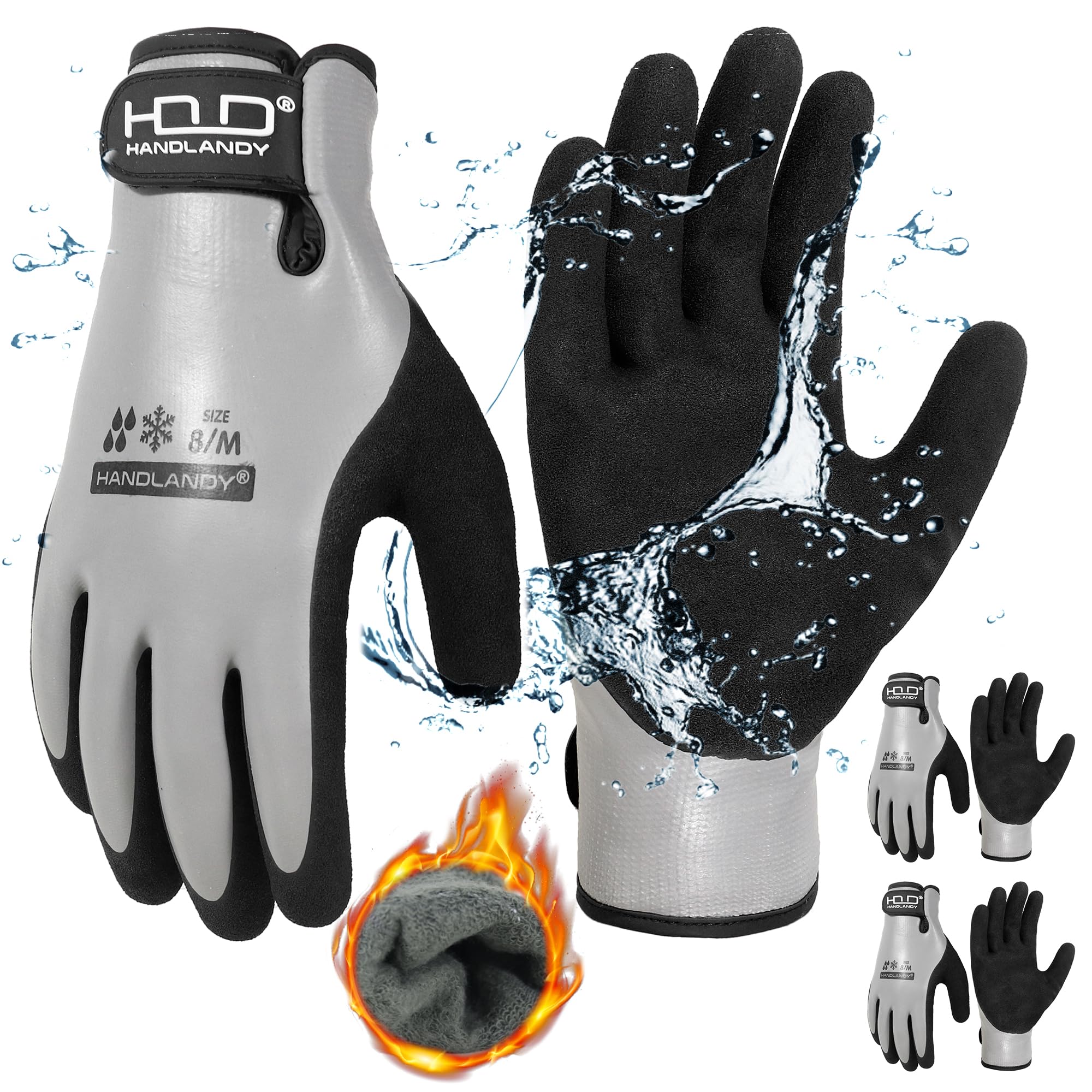 HANDLANDY 2 Pairs Waterproof Work Gloves for Cold Weather, Insulated Winter Free