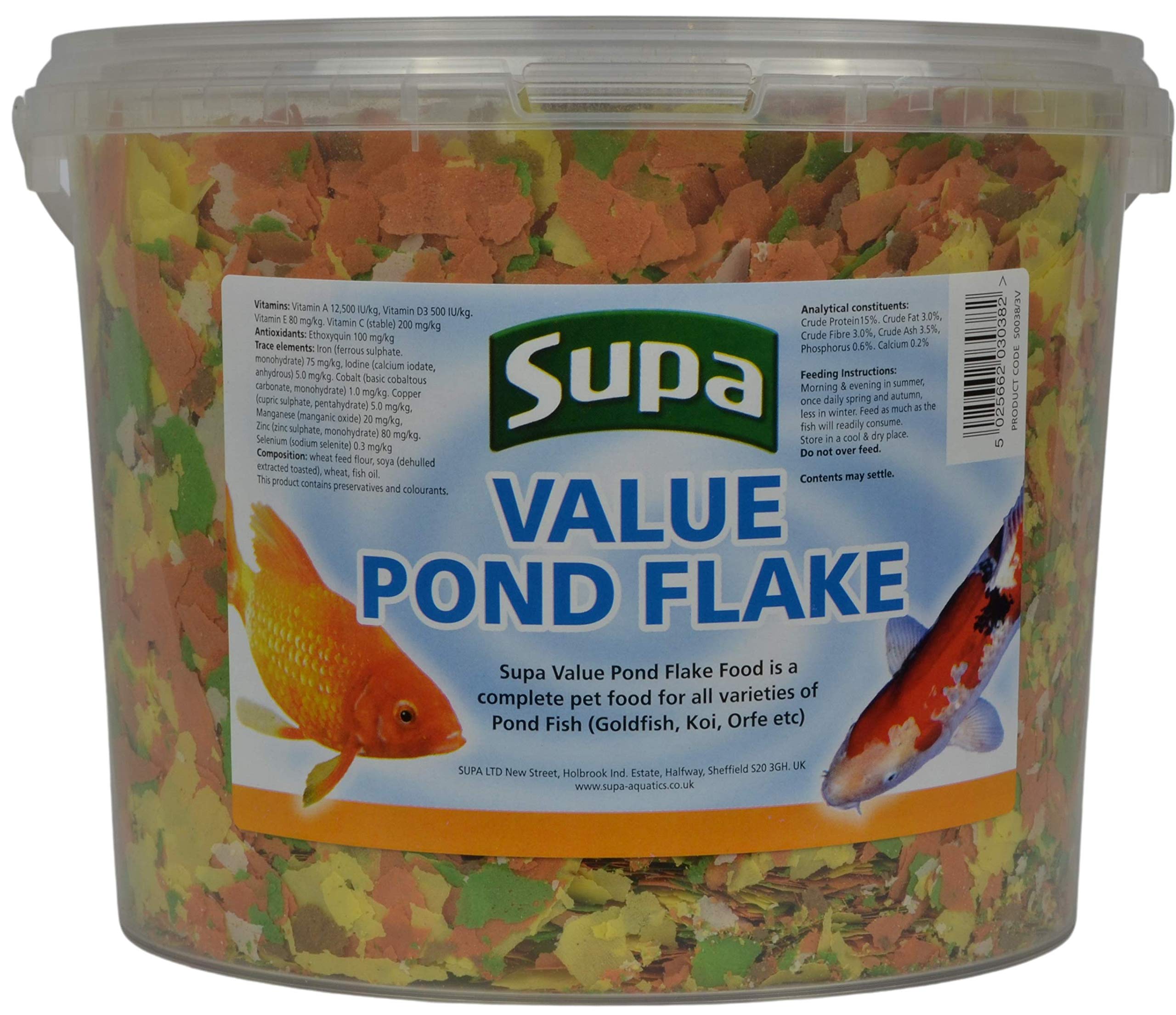 Supa Value Pond Flake Fish Food, 3 Litre Bucket | Premium Quality Goldfish, Koi 