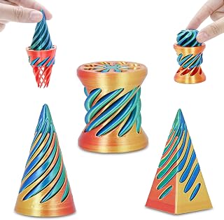 3 Packs Impossible Spiral Cone Fidget Toys,3D Printed Pyramid Passthrough Sculpture,Mini Sensory Toy for Stress Relief Anxiety,Desktop Decor Gifts for Adults & Kids (Green Red)
