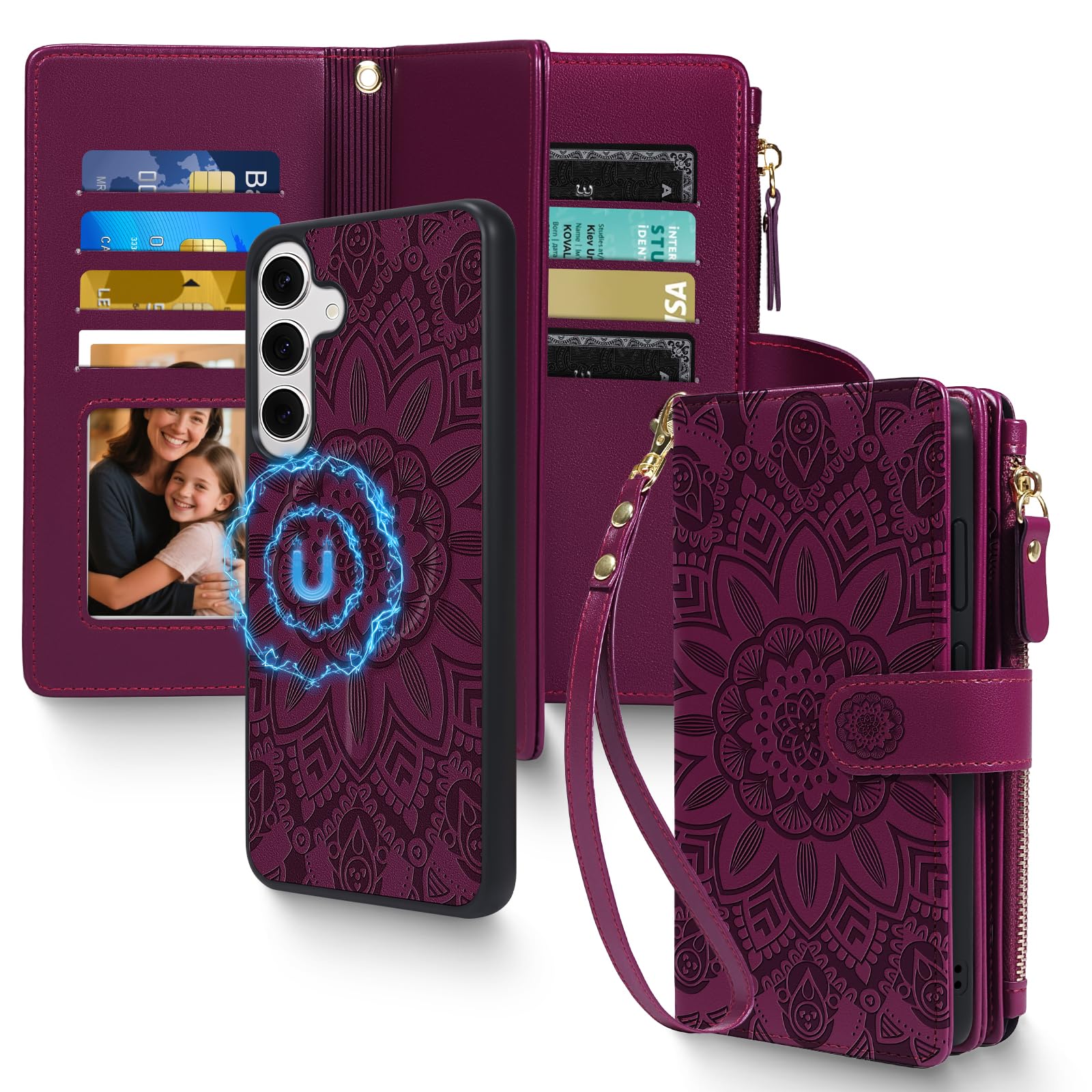 Harryshell 2 in 1 for Samsung Galaxy S25 Wallet Case Magnetic Compatible with Ma