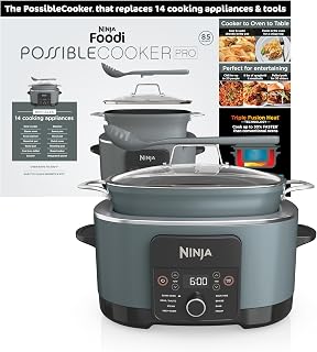 Ninja® PossibleCooker™ PRO 8-in-1, 8.5-qt, Sea Salt Gray, MC1001 | Replaces 14 appliances, Triple Fusion Heat®, slow cook, sauté, roast & steam, nonstick oven-safe pot to 500°F