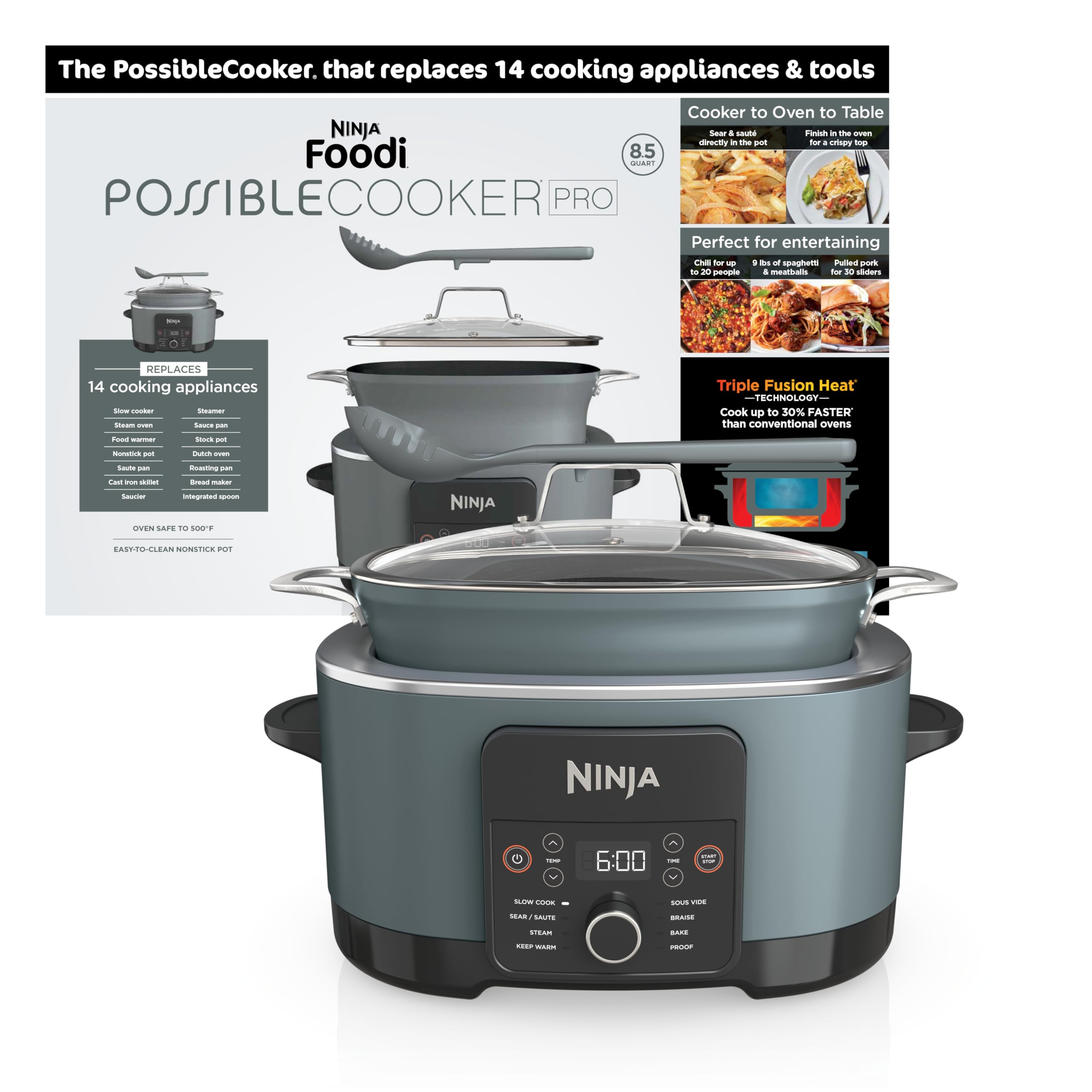 Ninja® PossibleCooker™ PRO 8-in-1, 8.5-qt, Sea Salt Gray, MC1001 | Replaces 14 a