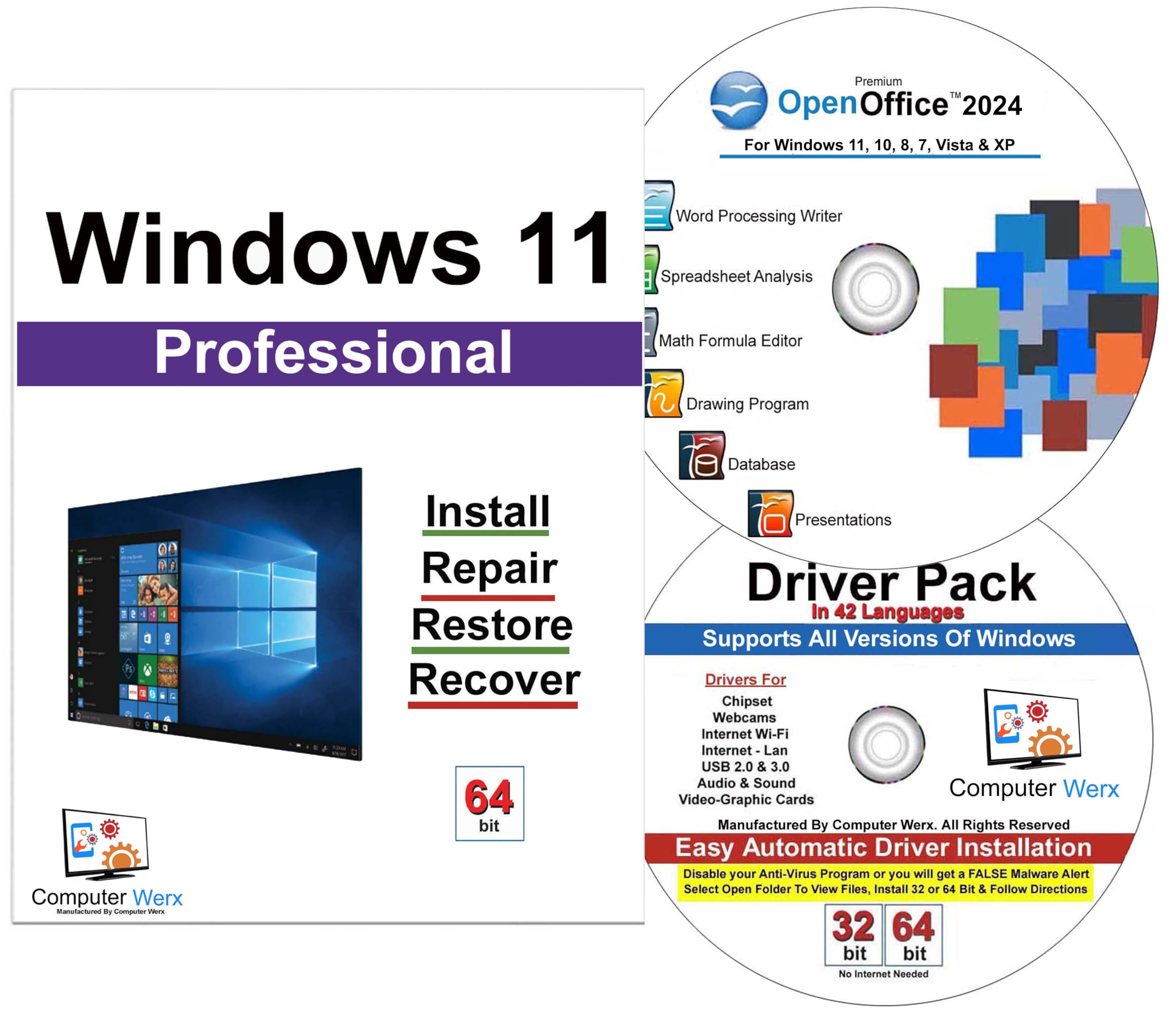 Computer Werx Compatible with/Replacement for Windows 11 Professional 64 Bit Ins