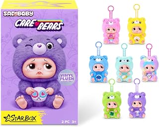 STARBOX Sad Baby Care Bears | Officially licensed Care Bears; immersive unboxing; hand-sized plush keychains; 6 to collect + 1 super rare (1/128); ages 3+