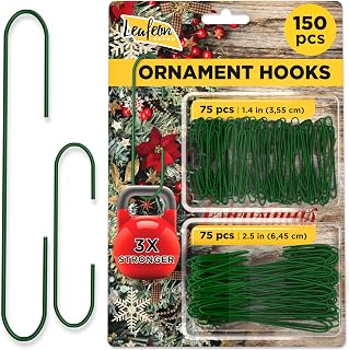 Leafeon 150 Pack Ornament Hooks for Christmas - Essential Christmas Ornament Hangers - Perfect Xmas Ornament Hangers for Christmas Tree Decoration Green