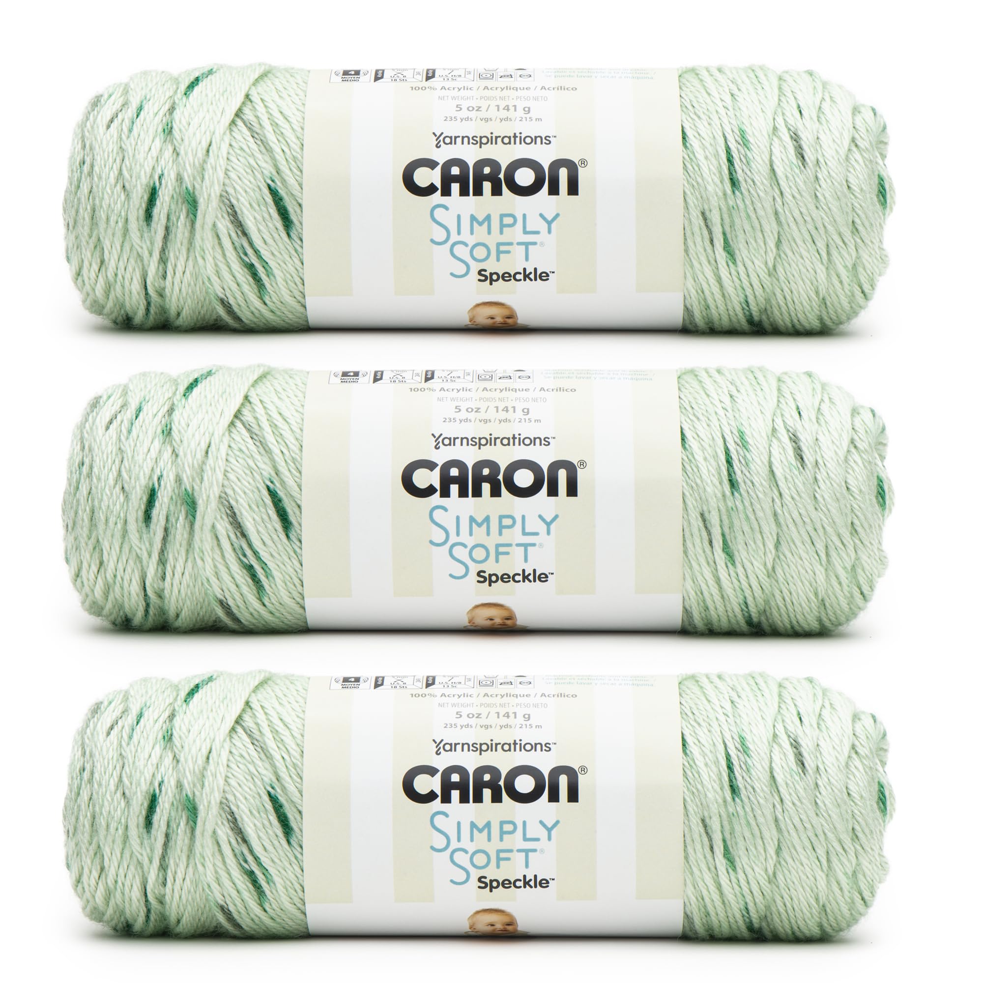 Caron Simply Soft Speckle Acrylic Yarn for Crocheting, White Sage, 3-Pack | #4 W