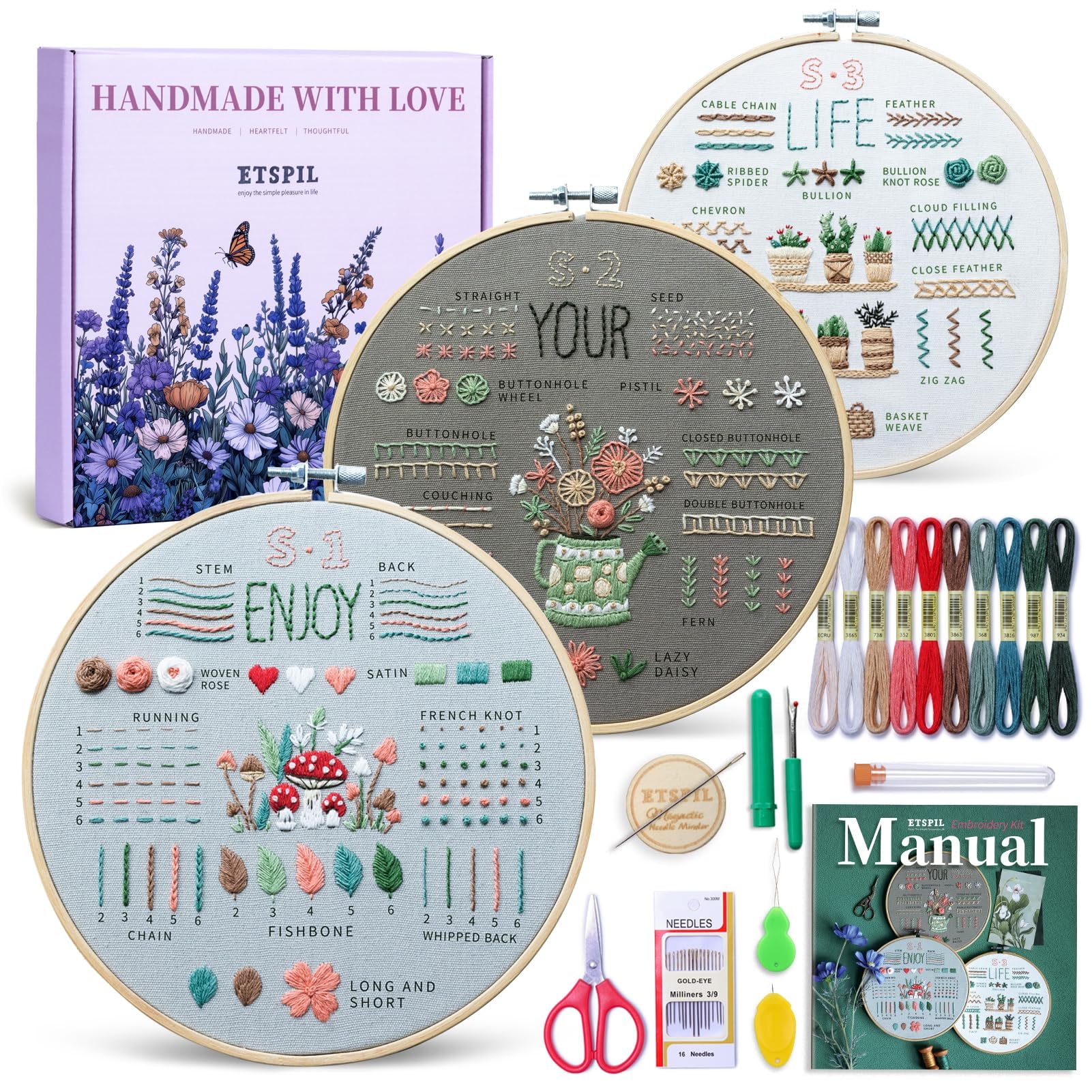ETSPIL Embroidery Kit for Beginners, 4K Step-by-Step Video, Adults, Gift | 33 St