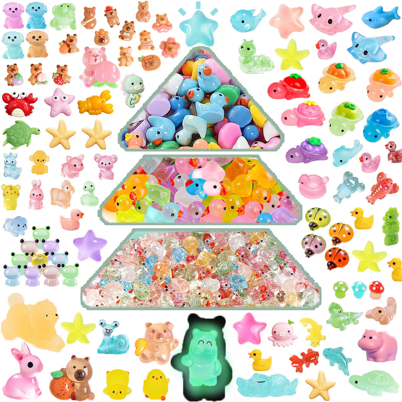230pcs Mini Resin Animals Mixed, 77 Styles Tiny Luminous Glass Animals | Small P