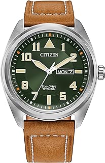 Citizen Mens Sports Casual Watch 3 Hands Day/Date Eco-Drive Arabic Markers Super Titanium® Sapphire Crystal Field Watch