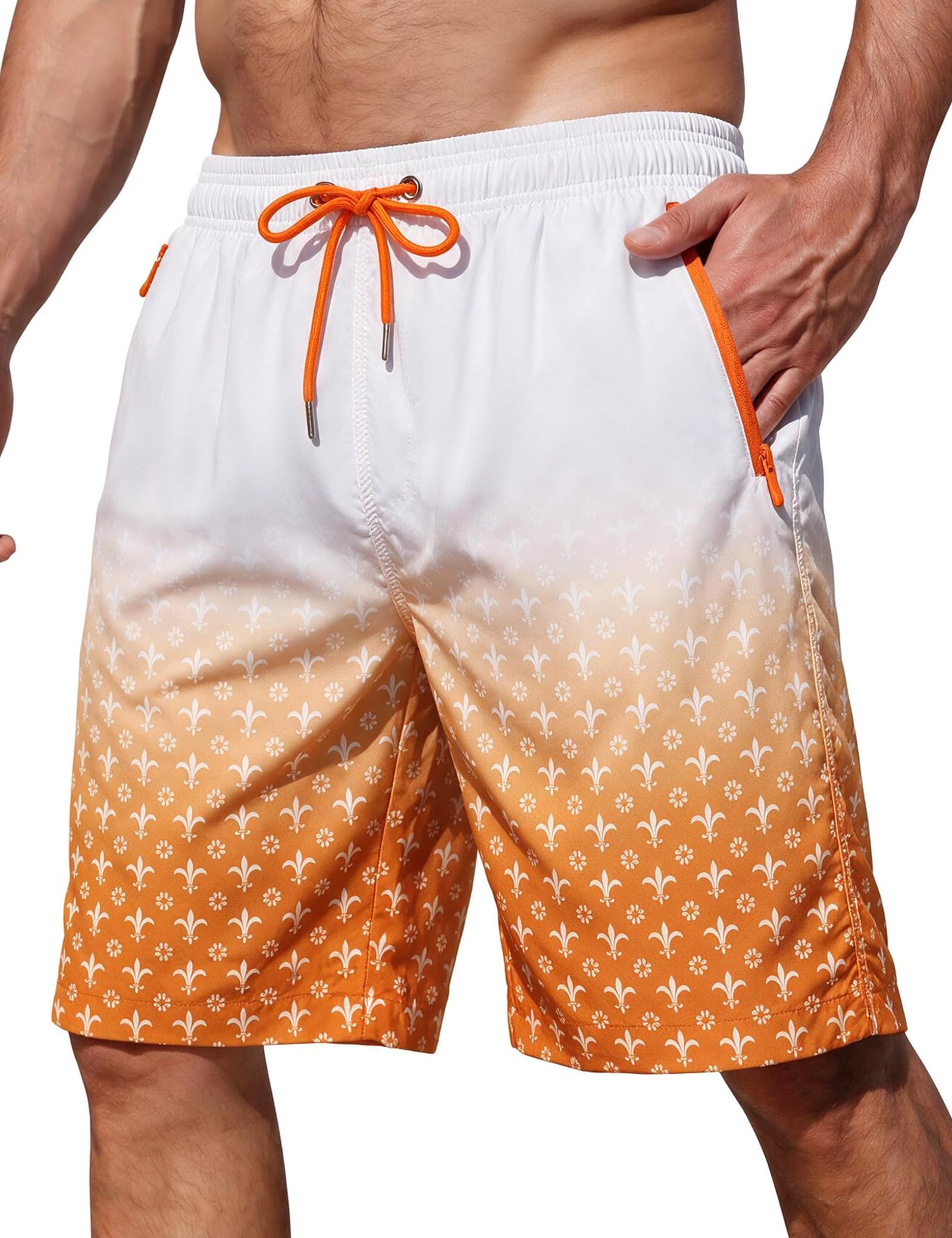 ELETOP Mens Swim Trunks with Zipper Pockets 9 Inch Bathing Suit