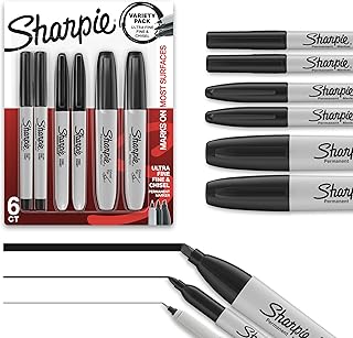 Sharpie Permanent Markers Variety Pack, Includes Chisel, Fine, and Ultra-Fine Tips, Black, 6 Count - Poster, Office, School Supplies