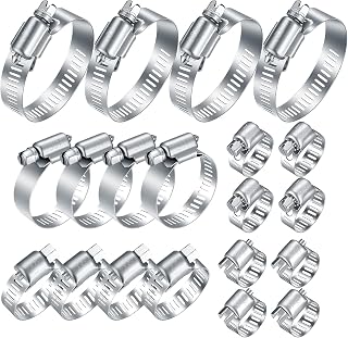 20Pcs Stainless Steel Hose Clamps Assortment Kit Adjustbale 1/4"-2"(6-51mm) | Worm Gear Pipe, Fuel LineHeavy Duty for Plumbing, Washing Machine, Mechanical, Garden and Automotive Hose Connections