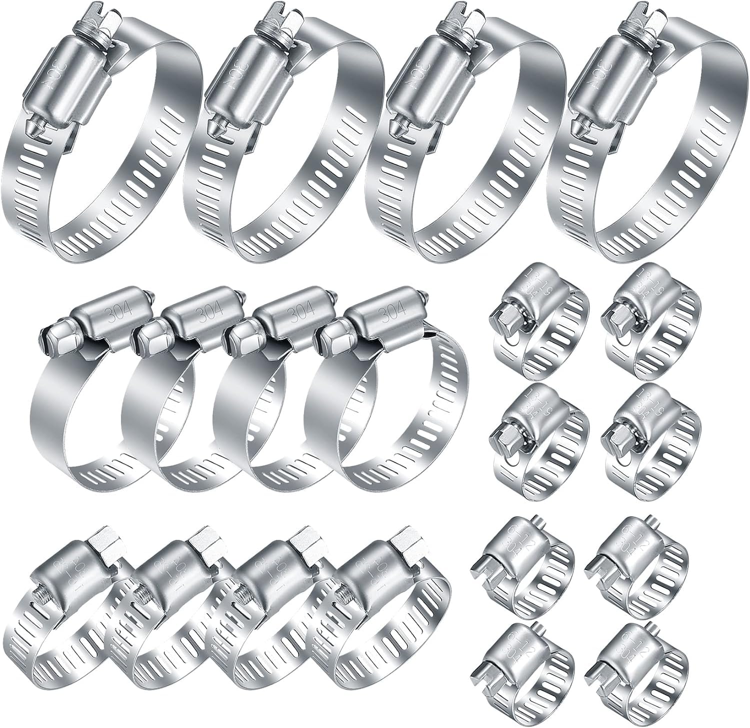 20Pcs Stainless Steel Hose Clamps Assortment Kit Adjustbale 1/4"-2"(6-51mm) | Wo