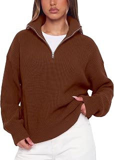 SUUKSESS Women Cashmere Blend Oversized Quarter Zip Pullover Sweater