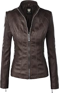 Lock and Love Slim Fit Stylish Vegan Leather Moto Jacket for Women - PU Biker Motorcycle Coat