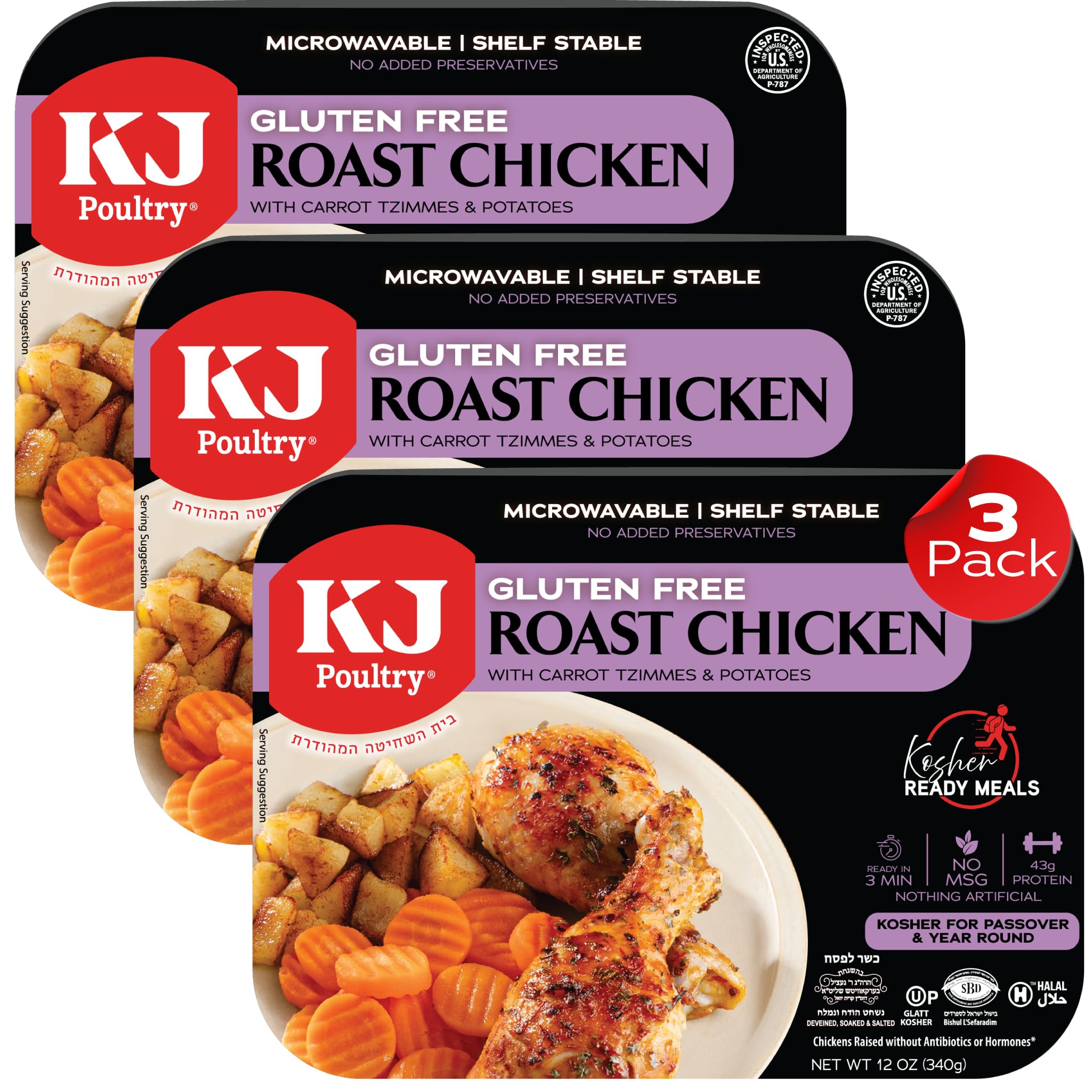 KJ Poultry Kosher for Passover Gluten Free Meals, Roast Chicken with Potato & Ca