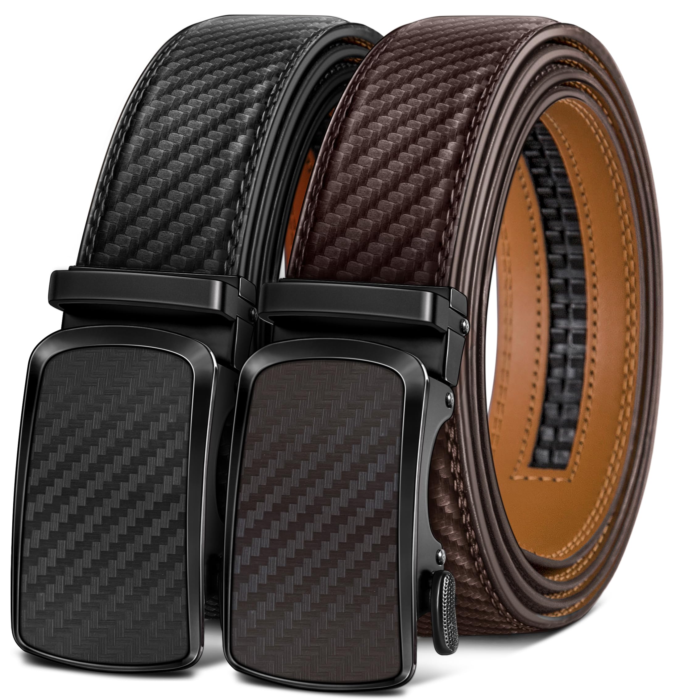 BULLIANT Men's 2-Piece Automatic Leather Belt - Width 35 mm - Gift Box - Adjusta