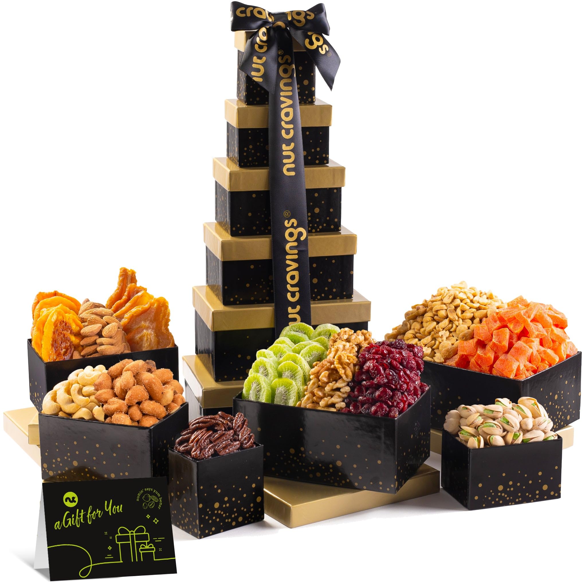 NUT CRAVINGS Halloween Dried Fruit & Nuts Gift Tower, Black, 12 Assortments | Bl