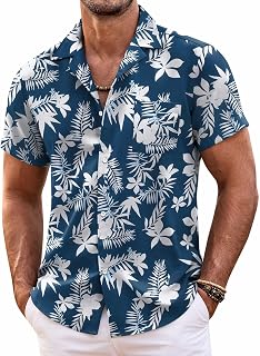 COOFANDY Men's Hawaiian Shirt Short Sleeve Floral Button Down Shirts Summer Tropical Beach Shirts with Camping Collar