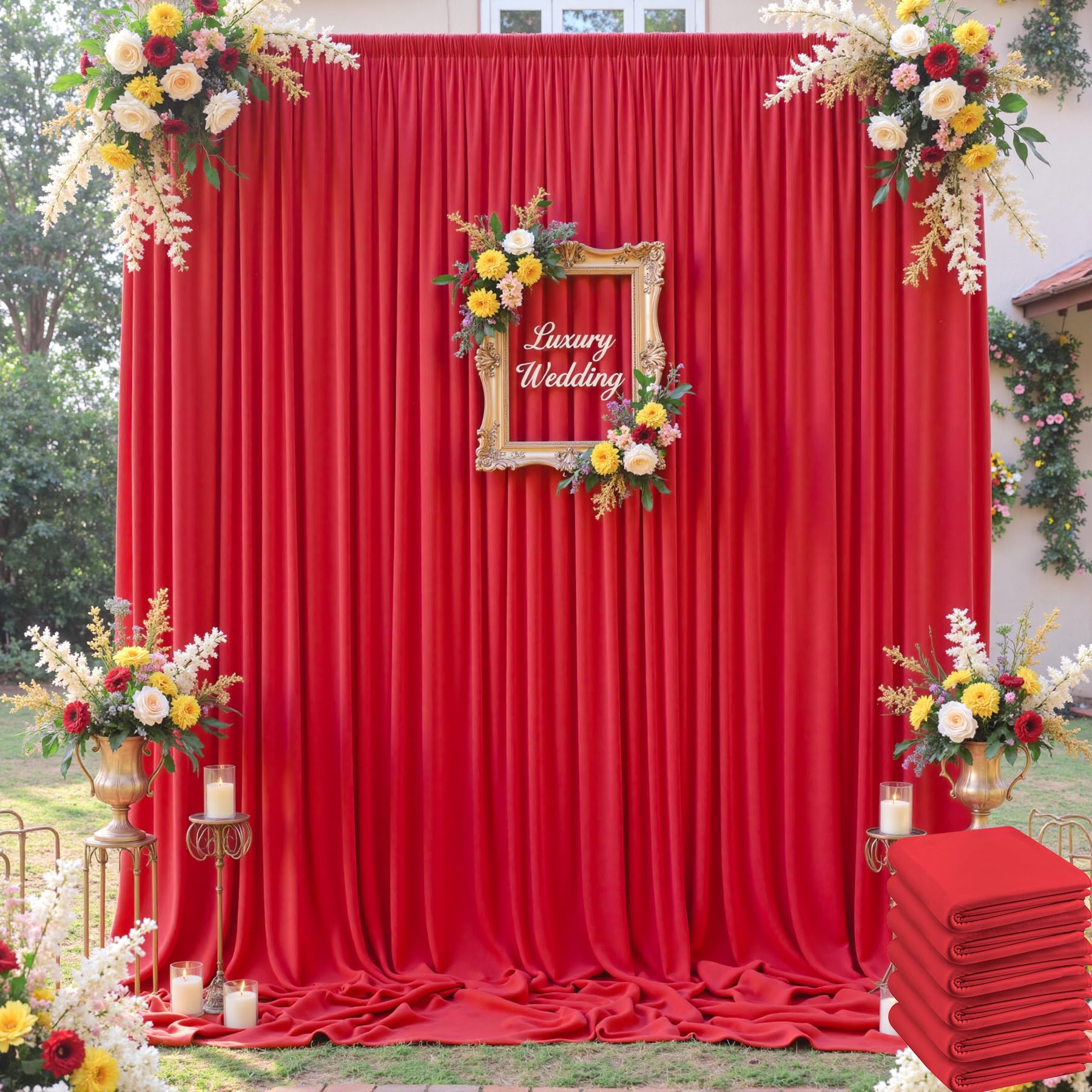 30×12ft Wrinkle Free Red Backdrop Curtain for Wedding Parties,6 Panels 5×12ft Lo