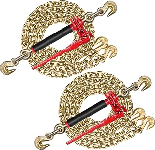 Krytonel Load Binder & Grade 70 Chain Kit | 5/16" x 10 ft Transport Chains with Folding Handle Binders, 4,700 lb Working Load, 2 Pack
