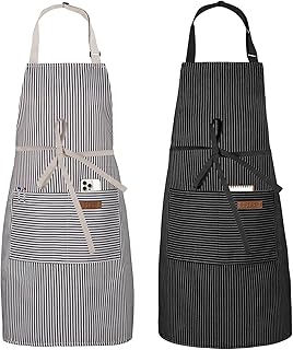 Serrenf 2 Pack Apron, Cooking Kitchen Aprons, Adjustable Bib Apron with 2 Pockets for Men Women Chef Apron, Adjustable size