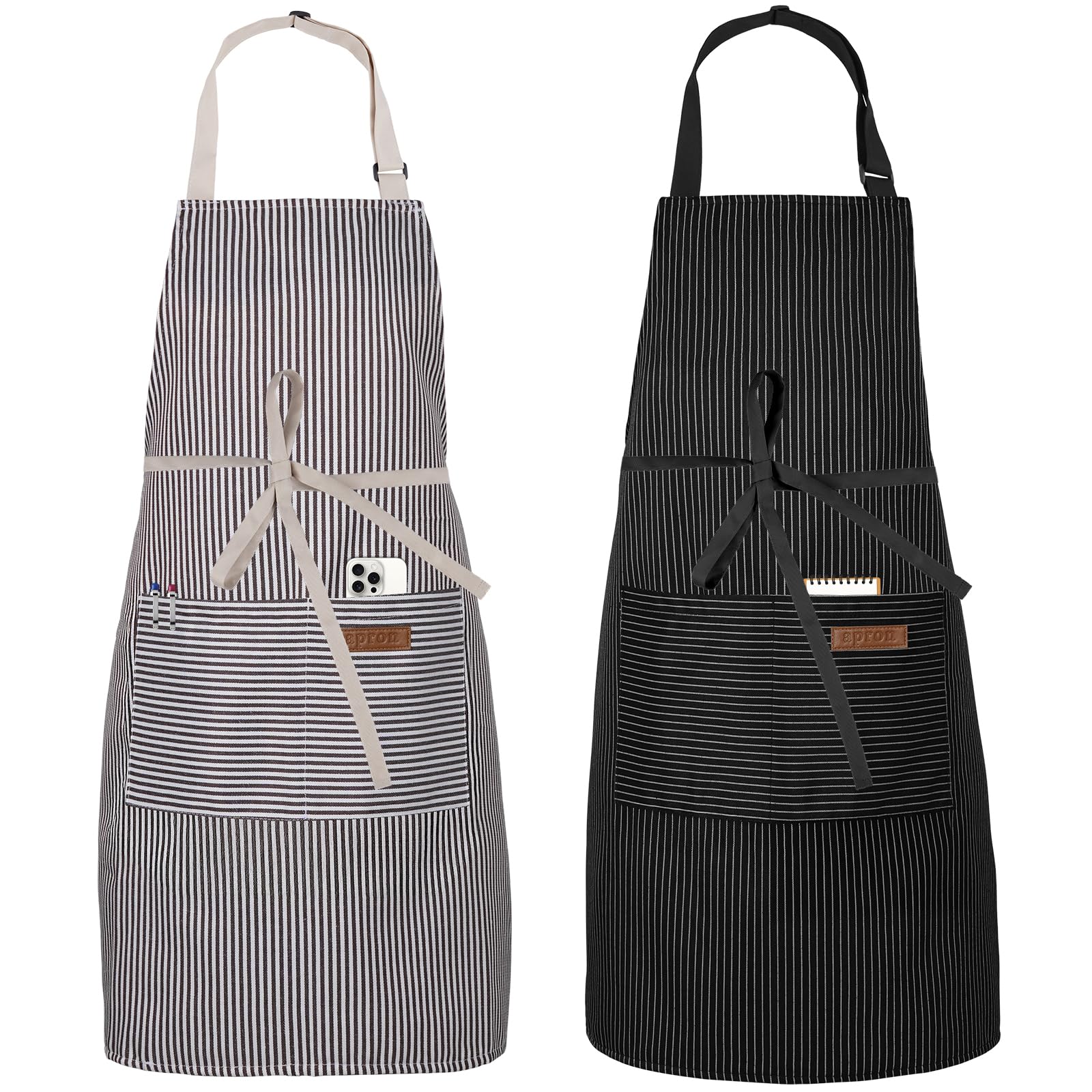 Serrenf 2 Pack Apron, Cooking Kitchen Aprons, Adjustable Bib Apron with 2 Pocket