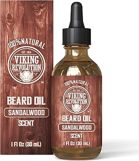 Viking Revolution Beard Oil - Sandalwood - 1 fl oz | 100% Natural Ingredients - Formulated with Argan Oil & Jojoba Oil - Softens Rough Hair & Hydrates Skin - Sandalwood Scent