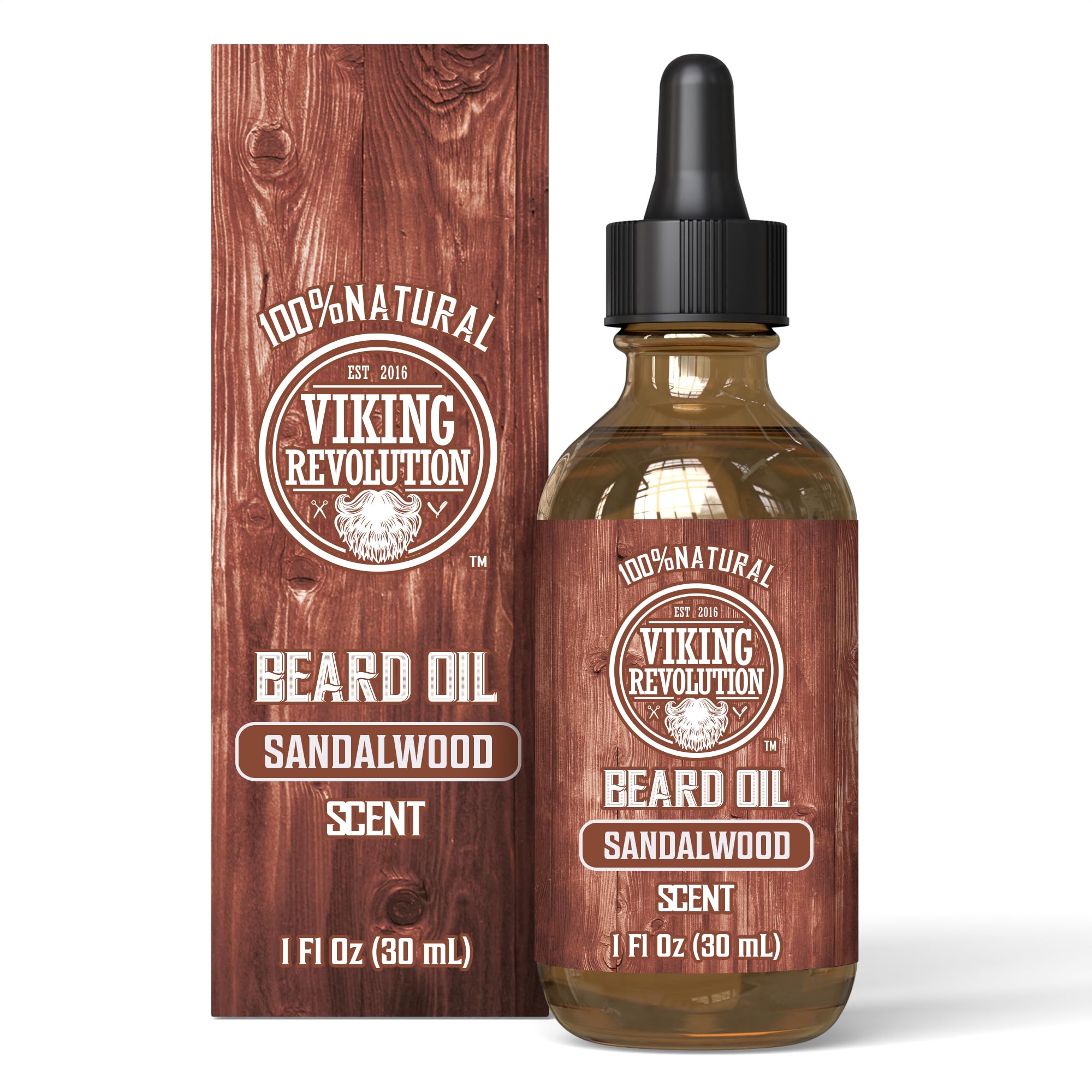 Viking Revolution Beard Oil - Sandalwood - 1 fl oz | 100% Natural Ingredients - 