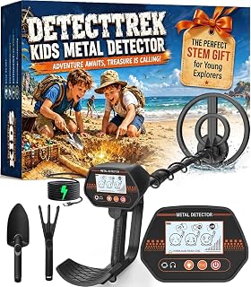 DetectTrek Metal Detector for Kids, Easy to use, Fun LCD Display, Lightweight & Adjustable Kids Metal Detector, 8" Waterproof Coil, Beach/Backyard Hunting, Gifts for Kids Ages 8-12 (Rechargeable Kit)