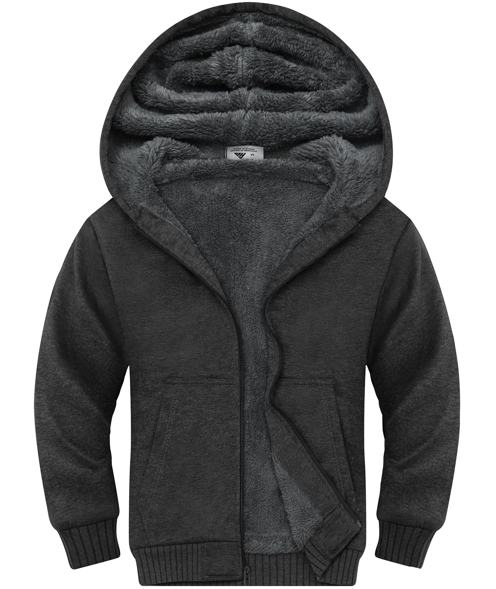 ZITY Boys Zip Up Hoodie Fleece Jacket Kids Sherpa Lined Sweatshirts Outerwear Un