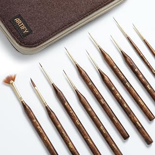 Artify Extreme Detail Paint Brushes Set, 10pcs Multi-Shape Fine Detail Brushes with Portable Bag, Ultra Fine Paint Brush Set for Miniature & Illustration Painting