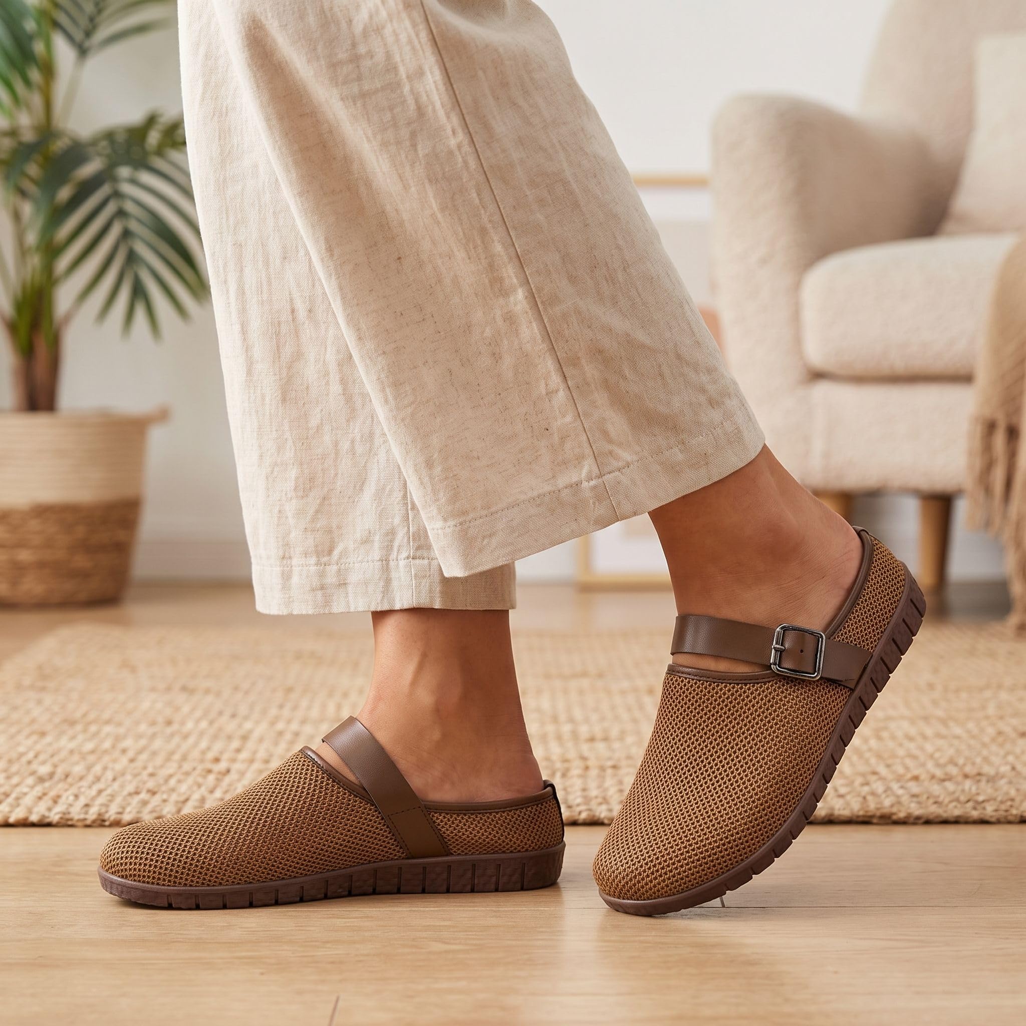 Womens Close-Toe Mesh Slip On Mules Slippers Summer Soft Slippers 3-7