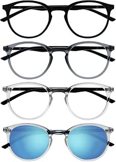 OPULIZE Met RRRS60-17CC +2.00 4 Pack Reading Glasses with Large Round Sun Reader, Black Light Grey