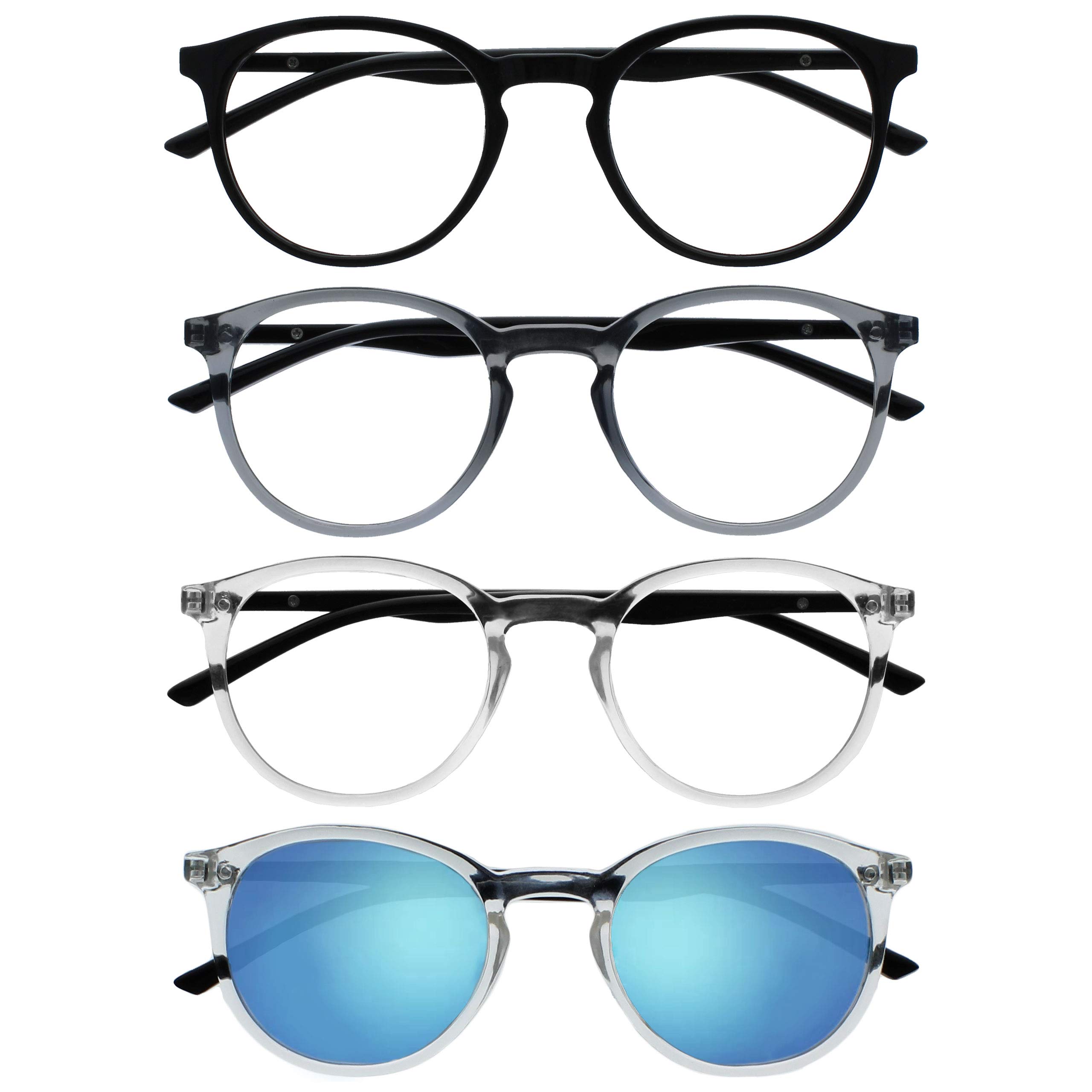 OPULIZE Met RRRS60-17CC +2.00 4 Pack Reading Glasses with Large Round Sun Reader