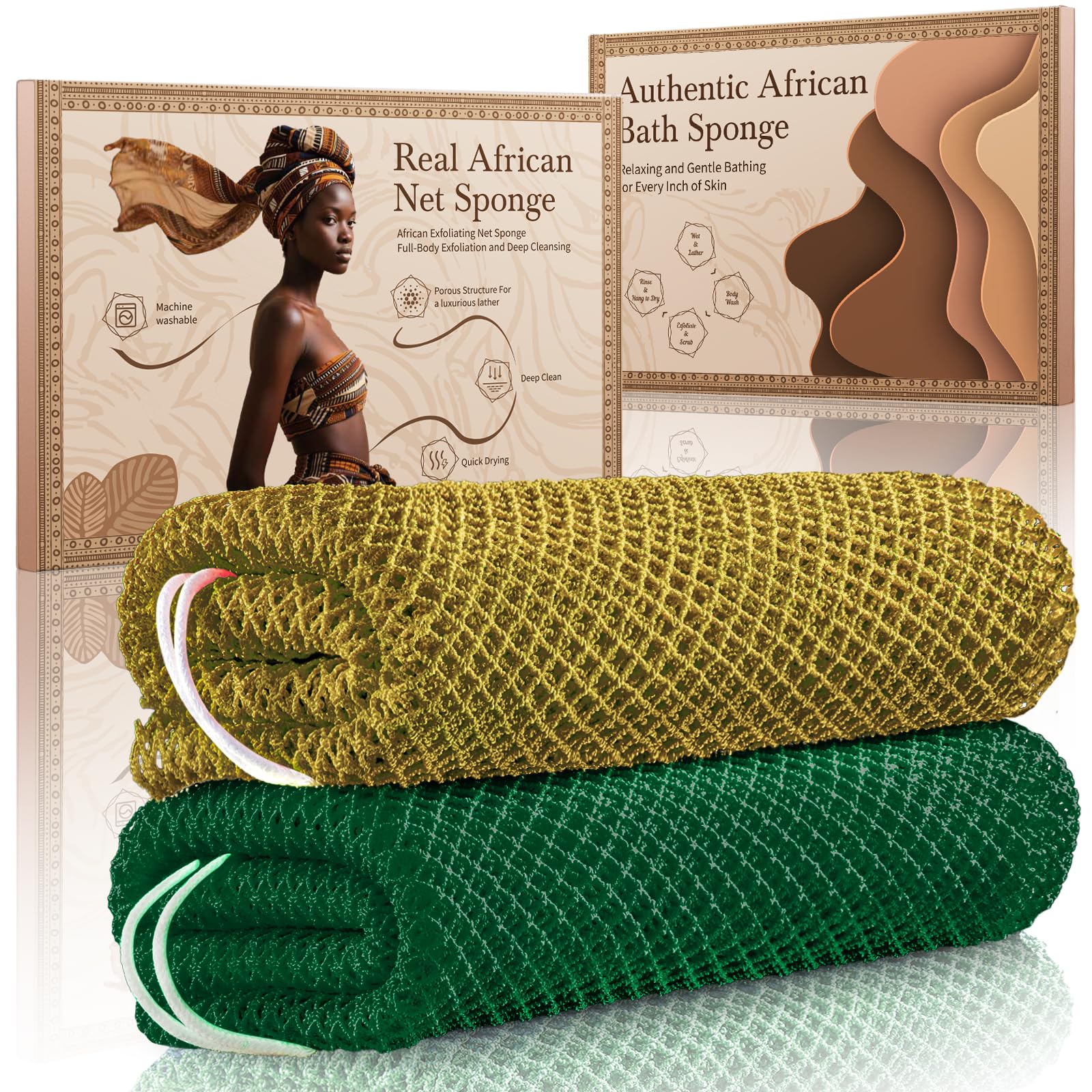 African Net Sponge Authentic 2 Pieces Gentle Exfoliating Body Scrubber Bath Spon