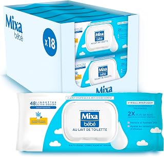 Mixa Pack of 18 x 48 Baby Toilet Milk Wipes for Delicate Skin