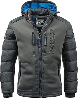 Geographical Norway IMS Production Men's Winter Quilted Anorak Jacket with Hood Lined Warm Outdoor Ski Snowboard Winter Autumn Size S-7XL