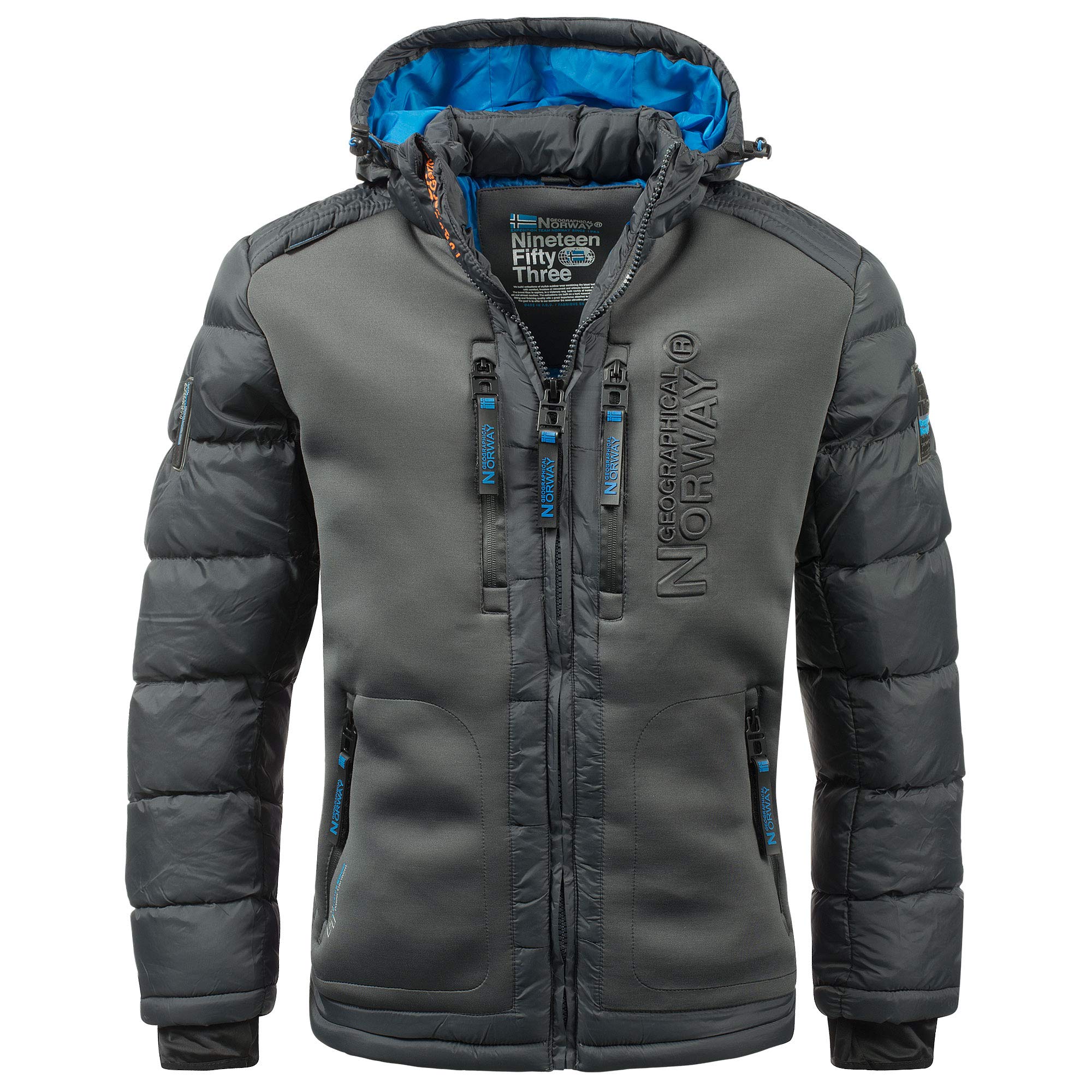 Geographical Norway IMS Production Men's Winter Quilted Anorak Jacket with Hood 