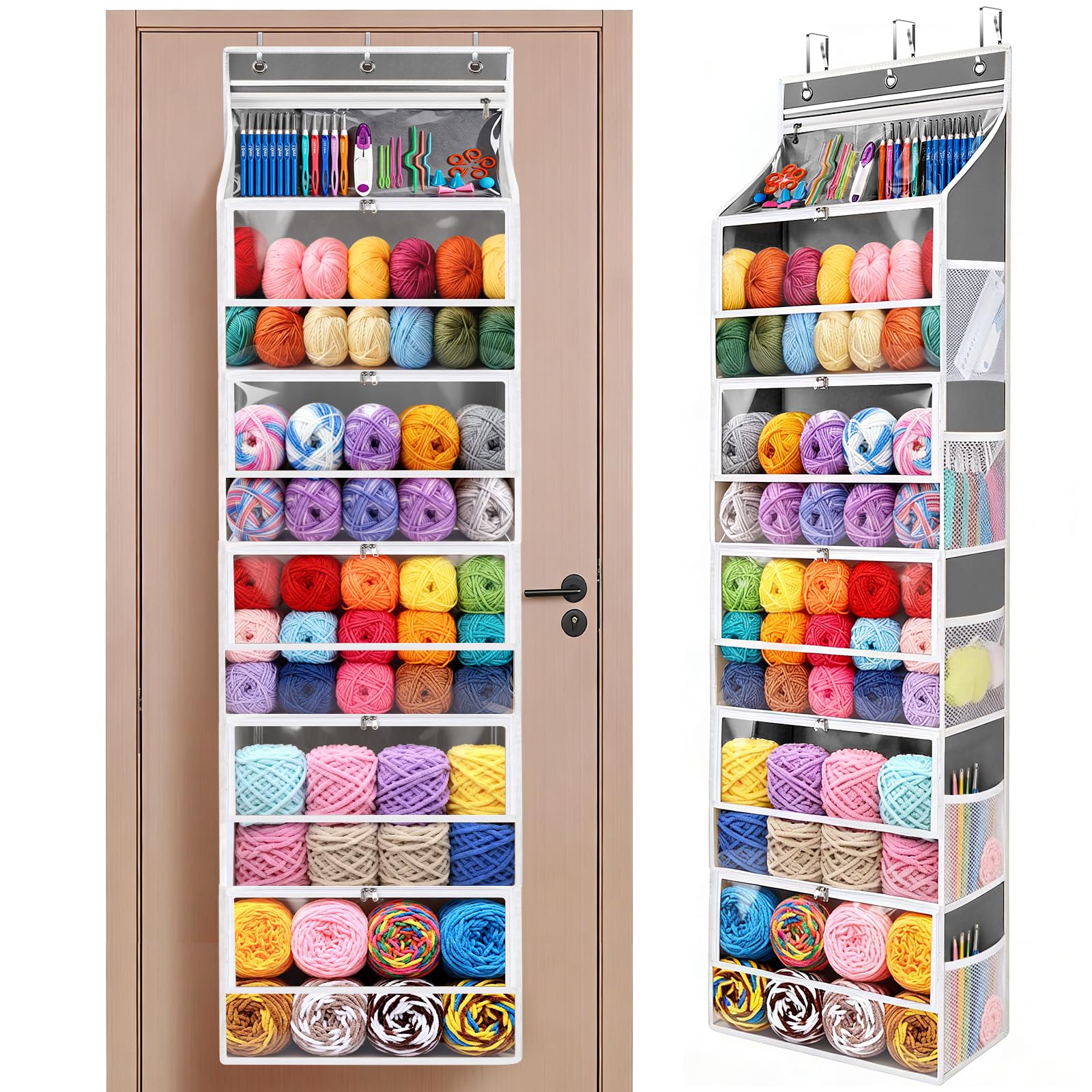 Hanging Yarn Storage Organizer with 5 Zipper Closure Compartments | Large Capaci