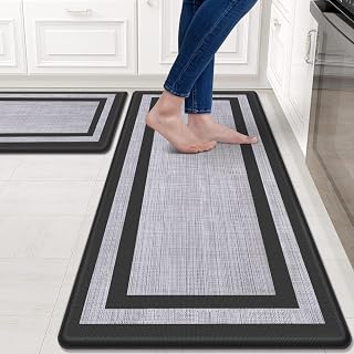 Mattitude Kitchen Mats Set of 2,Cushioned Anti-Fatigue Non-Skid Rug Sets | Ergonomic Comfort PVC Kitchen Mats for Floor,Standing Mat for Kitchen,Floor,Office,Sink,Laundry, Black Frame