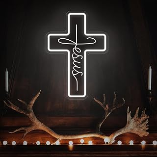 Jesus Cross Neon Signs, Dimmable LED Neon Lights for Wall Decor Bedroom Home Room Party Decor, Light Up Sign for Wedding Christmas Easter Celebrations New Year Gifts