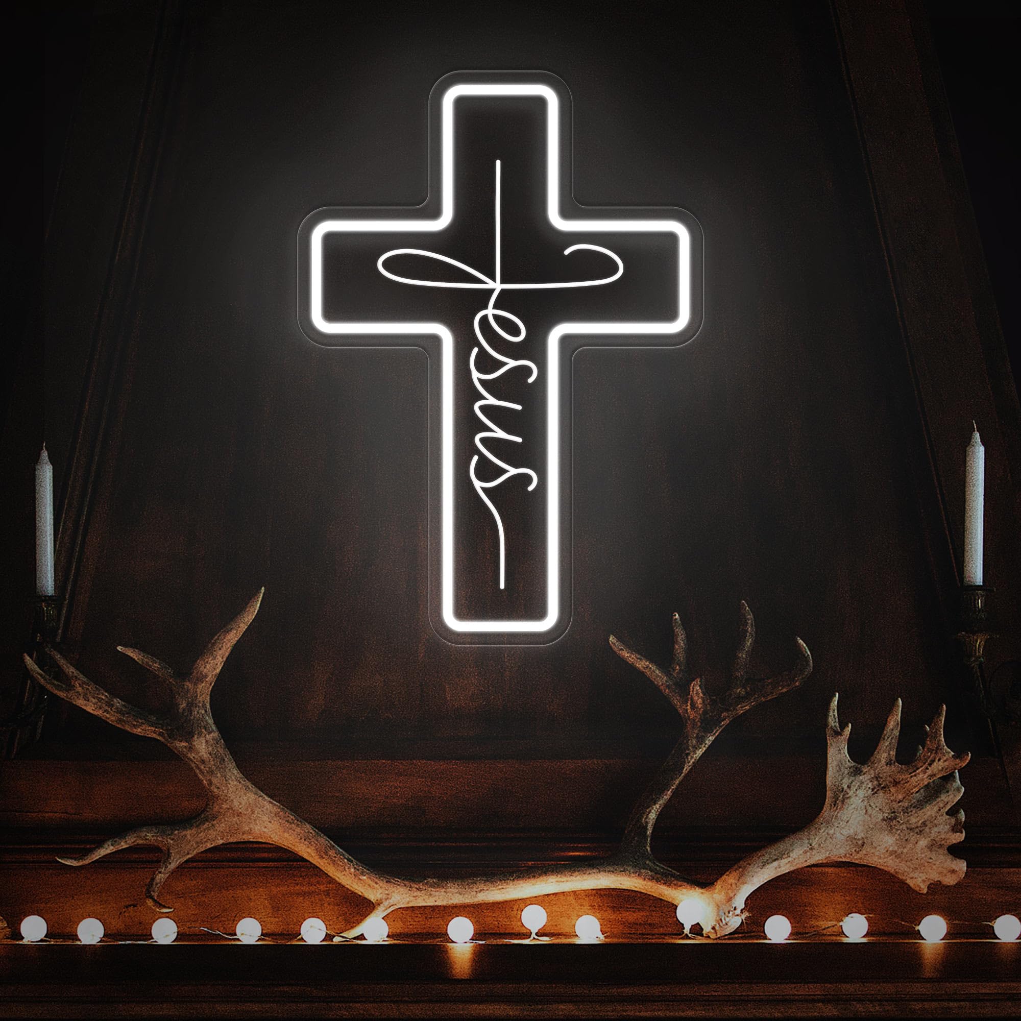 Jesus Cross Neon Signs, Dimmable LED Neon Lights for Wall Decor Bedroom Home Roo