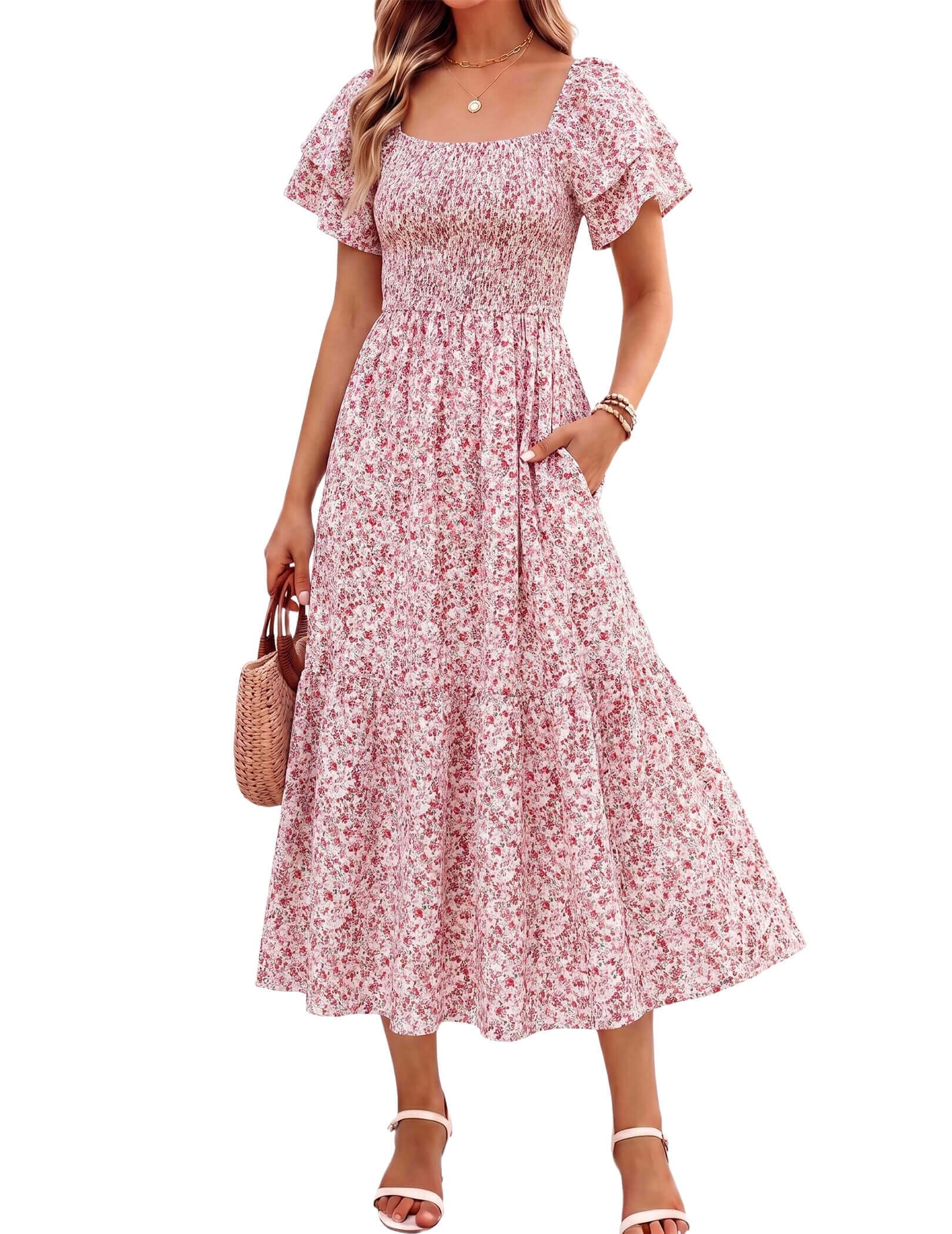 Womens Fall 2026 Casual Midi Dresses Flowy A Line Dress with Pockets