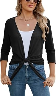 Famulily Transparent Cardigan Shrug for Women 3/4 Sleeve Tie Front Summer Lightweight Covers Ups