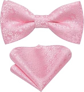 Hi-Tie Bow Ties for Boys Pre-Tied Silk Kids Bow Tie Adjustable Boys Bowties with Pocket Square Set for Wedding Party