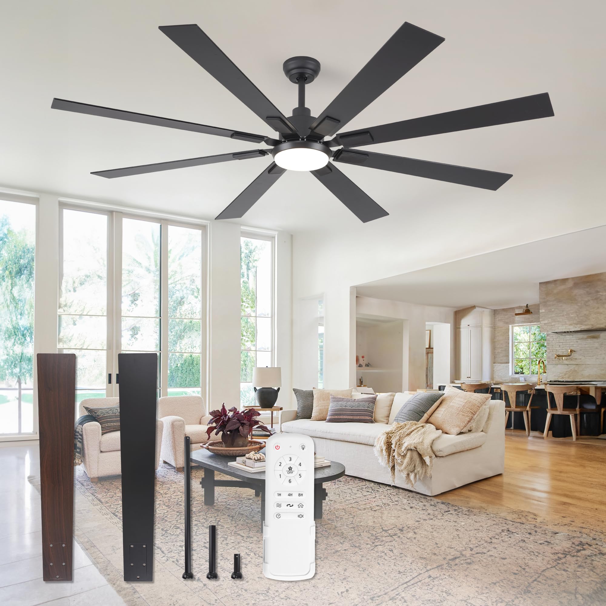ZMISHIBO 72" Ceiling Fans with Lights for Patio, Living Room, Remote | High CFM 