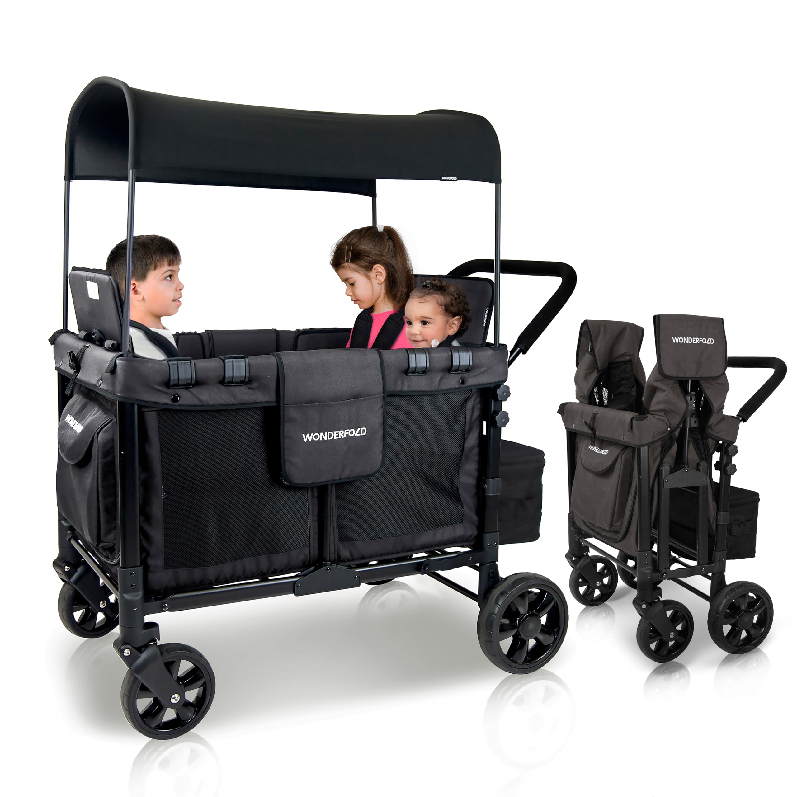 WonderFold W4 Original Stroller Wagon, 4 Seater, Black | Foldable Wagon with an 