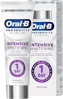 Oral-B Pro-3D White Clinical Intensive Whitening Toothpaste, 75ml | Lifts Surface Stains, Helps Protect Against New Stains, Suitable for Sensitive Teeth, Evergreen Mint, Clinically Proven