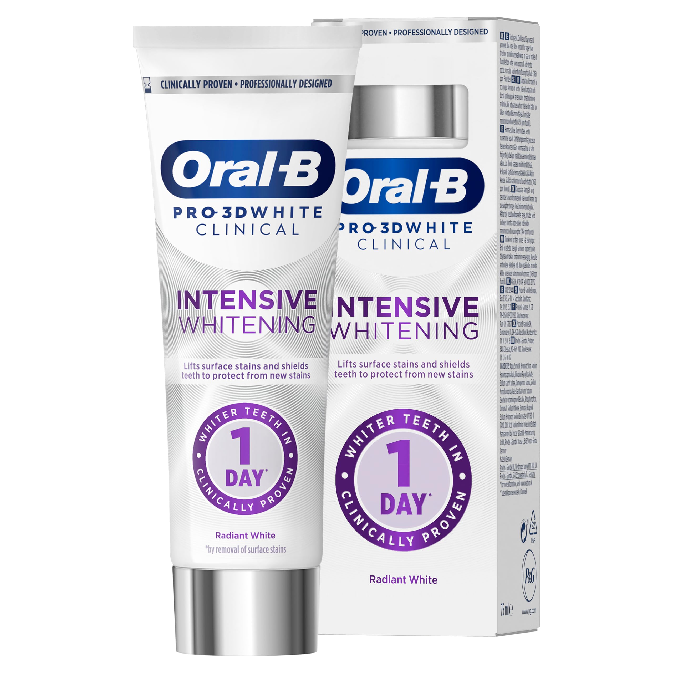 Oral-B Pro-3D White Clinical Intensive Whitening Toothpaste, 75ml | Lifts Surfac